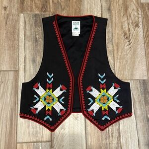 VTG Hairston Roberson Ropa American Beaded Wester Black Denim Vest
